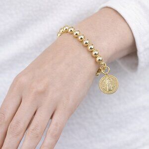 Saint Benedict Religious Women Gold Plated Brass Bead Bracelet